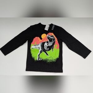 NWT The Children's Place Kids' (Size 4/XS) Black T-Rex/Dinosaur Long Sleeve Tee
